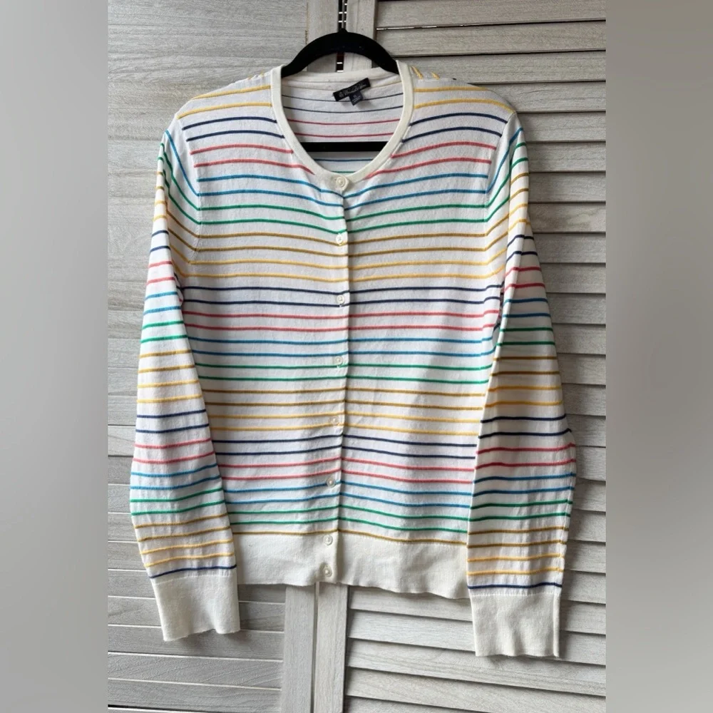 Brooks Brothers Rainbow Stripe Cardigan XL Preppy Coastal Grandmother Cute Soft